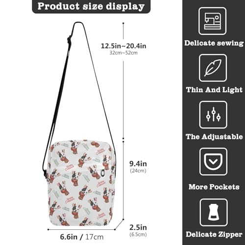 Christmas Cute French Bulldog Small Crossbody Bag for Men Women Mini Messenger Bag Shoulder Handbag With Adjustable Straps3