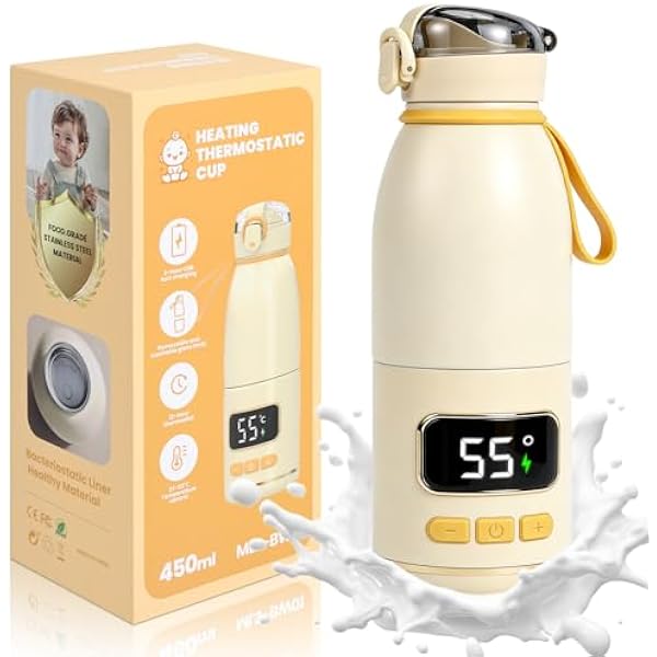 Przenośny podgrzewacz do butelek w podróży dla niemowląt, 450 ml, oddzielny podgrzewacz do butelek na mleko matki i wodę, łatwy do czyszczenia, idealny na wycieczki, noc, do samochodu i