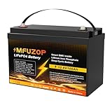MFUZOP 12V 100Ah LiFePO4 Battery with 100A Smart BMS, Deep Cycle Marine Battery 12V, Max 1280Wh Energy, Group 31 for RVs, Vans, Motorhomes, Trailers, and Boats