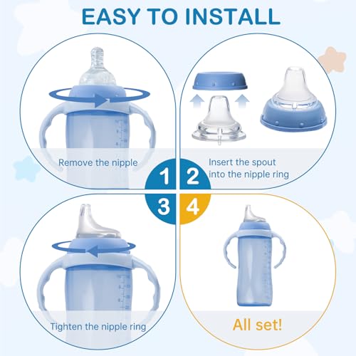 8Pack Replacement Silicone Spout Compatible with NUK, Soft Spout Replacement for NUK Active and Learner Cups, Easy Transition from Bottle to Cup, No Spill for Sippy Cup Nipples