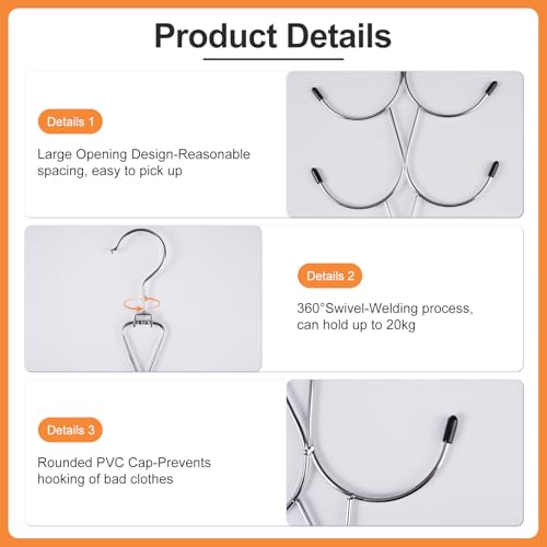 Schalhalter mit 12 Silikon Haken, KleiderbüGel Schal mit 360° Drehbaren Haken, Platzsparender Klappbarer Gürtelhalter Kleiderschran für Schals, Tücher, Gürtel Und Krawatten, Tragfähigkeit Bis zu 10 Kg