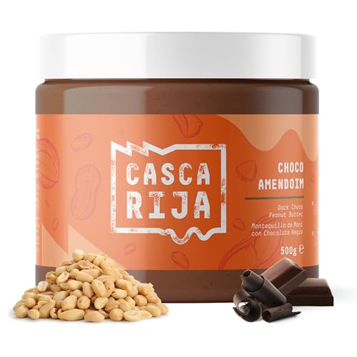 CASCA RIJA: Crema de Cacahuete con Chocolate Negro 500g | 89,8% Cacahuetes Tostados + 10% Chocolate Negro + 0,01% Canela Molida + 0,01% Jengibre en Polvo | 100% Cremosa Sin Trozos de Cacahuete, Vegan