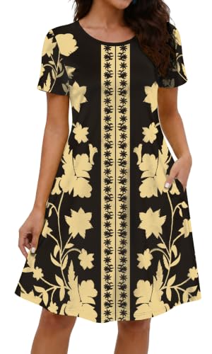 Image of COSSEN Women's Summer 2026 Casual Tshirt Dress Crew Neck Short Sleeve with Pockets Flowy Loose Swing A-Line Sundress