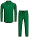 LecGee Mens Long Sets 2 Piece Waffle Outfits Fashion Winter Tracksuits Casual Set Zip up POLO and Long(Green,XXL)