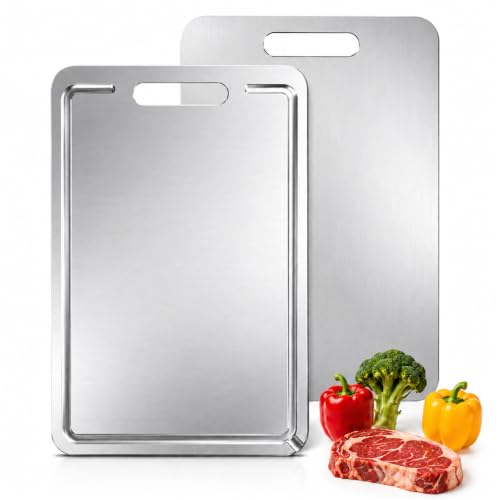 Tabla de cortar Tsinlan.ayn de titanio 100% puro, doble cara con surco para jugos, apta para lavavajillas, rectangular grande