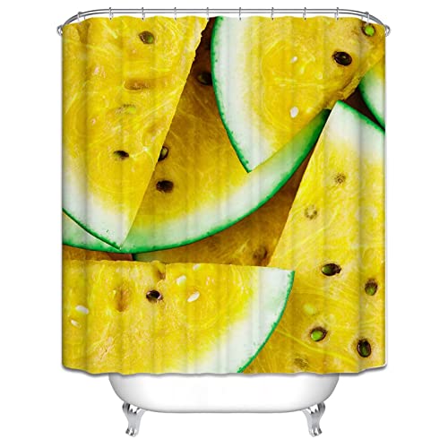 Rideau de douche haut de gamme KnSam polyester imperméable jaune vert 180x200cm motif pastèques - 3