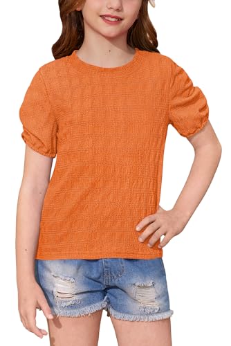 BesserBay Girls Puff Short Sleeve Summer Top Crewneck Textured Fabric T Shirt 6-14 Years