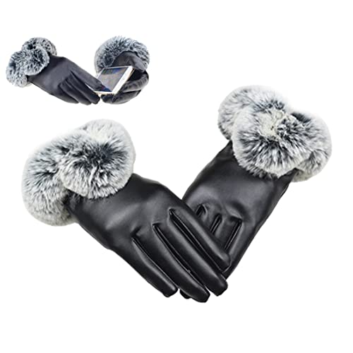 Guantes de Invierno para Mujer Pantalla Táctil Cuero de imitaciÓN Forro Polar Térmico Mitones PU Resistente al Agua Señoras Regalo Cover