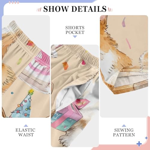 Corgi Dog with Birthday Party Hat Boys Long Pants Soft Trousers Elastic Waist Kids Lounge Bottoms with Pockets S-XL4