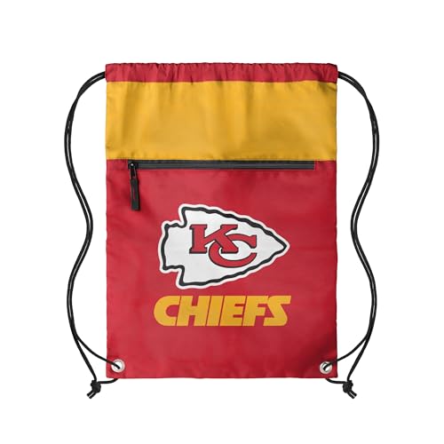 FOCO NFL Officially Licensed Unisex Team Color Football Primary Logo Wordmark Drawstring Backpack With Zippered Pocket - Kansas City Chiefs