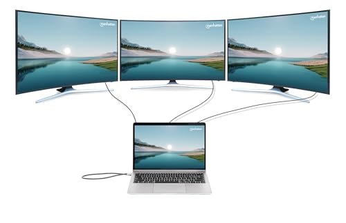 Image of Manhattan USB C Docking Station 2 HDMI, 3 Monitor Station 12 in 1, Triple Display Laptop Docking Station with 5Gbps USB-A /C 3.1, USB 2.0, 100W PD, Ethernet, Audio, SD /TF Card Slot- 190305