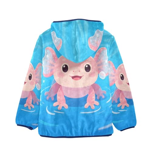 Cute Pink Axolotl in Water Toddler Fleece Jacket Girl Boys Hooded Fleece Jacket Coat Warm Outwear Zip-up 3-10T2