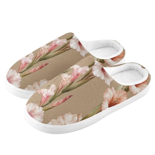 JUNZAN Sweet Gladiolus Brown Women Home Cotton Slippers Breathable Memory Foam Bedroom Shoes for Hospital Christmas Presents 6-74