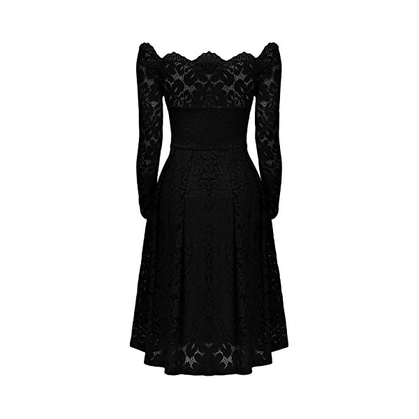 MISSMAY-Womens-Vintage-Floral-Lace-Long-Sleeve-Boat-Neck-Cocktail-Party-Swing-Dress MISSMAY Women's Vintage Floral Lace Long Sleeve Boat Neck Cocktail Party Swing Dress (Large, Black)