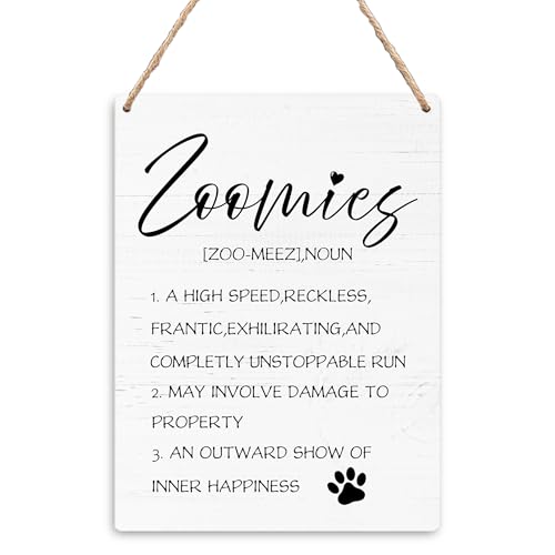 Kneaotoaji Dog Signs for Home Decor - Dog Gifts for Dog Lovers, Dog Decor, Funny Dog Room Decor Wall Decor, Dog Decorations, Rustic Zoomies Definition Wooden Hanging Sign for Home Dog Room 10x8 Inch
