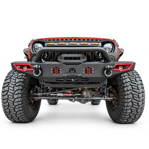 Image of Steel Front Bumper Compatible for Jeep Wrangler 2007-2028 & Gladiator 2020-2028 | Heavy-Duty Winch-Ready with Stinger Bar | Versatile Off-Road OEM Fog Light Brackets & LED