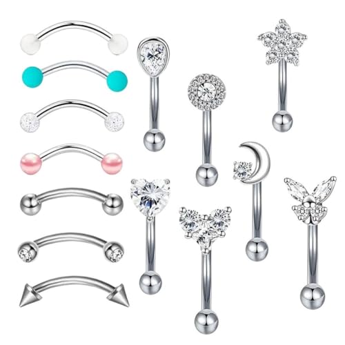 New 2025 Unisex Eyebrow Piercing Set 16G Curved Barbell Piering Rook Daith Earring Bulk Cartilage Helix Jewelry Tragus Labret Lip Ring Fashion Trendy Accessories Creative Gift For Women And Men