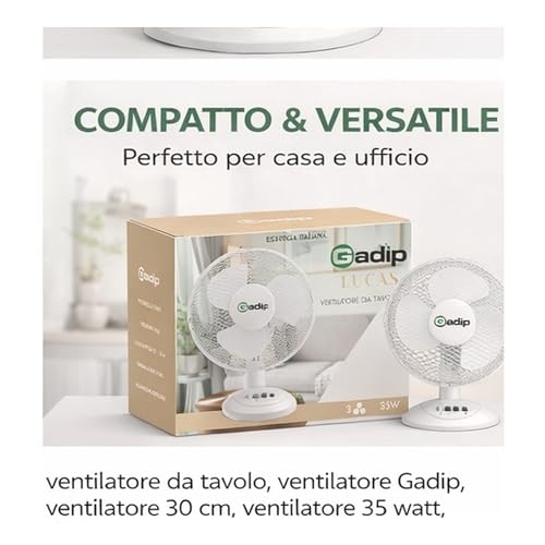 Gadip Lucas Ventilatore Da Tavolo 35W, Ventilatore 30 Cm Con 3 Velocità, Ventola Da Scrivania Con 3 Pale In Pp, Testa Inclinabile, Griglia A Nido D’Ape, Ventilatore Per Casa E Ufficio, Bianco - 7