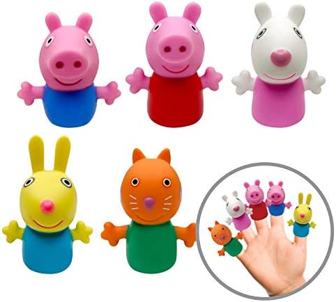 Peppa Pig Finger Puppets, 5 Pc. - Party Favors, Educational, Schools, Bath Toys, Story Time, Easter Basket, Playtime
