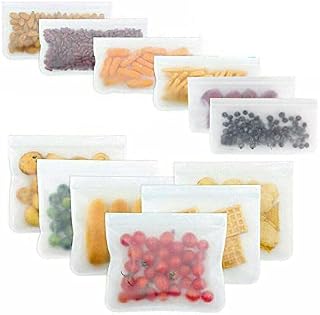 MAXPERKX12Pack Reusable Freezer Bags For Food Storage Reusable Ziplock Bags For Soup, Sandwich, Snack Bags Bpa Free Extra Thick Leak-Proof Plastic Bag 6 Medium, 6 Large Sealable Sandwich Bags