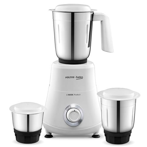 Voltas Beko, A Tata Product Powerfull 500 W Mixer Grinder with GrindX Technology (G5003HP-WH | 3 Jars | White)