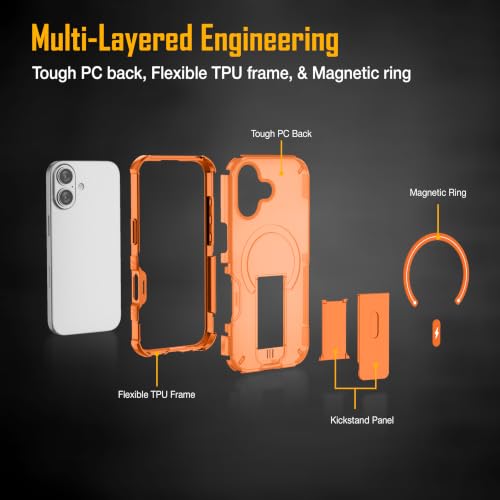 Image of ZAP CASE Matte Kickstand Case for iPhone 17 | Magsafe Compatible | Premium Polycarbonate Back + Flexible TPU Bumper | Foldable Stand | Military-Grade Drop Protection | Anti-Fingerprint | Orange