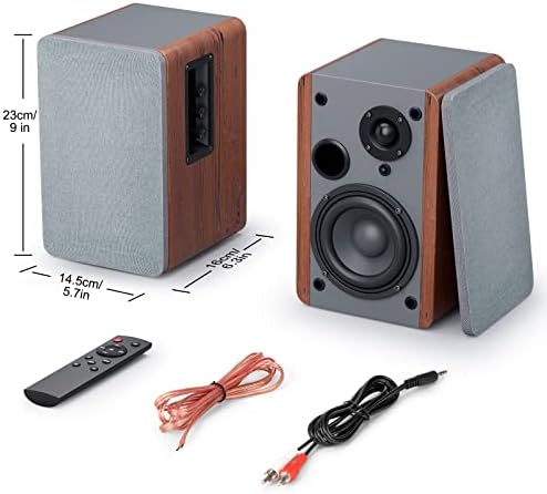 Powered Bluetooth Bookshelf Speakers - Active Speakers Optical RCA Input - 2.0 Stereo Active Near Field Monitors - Wireless Bass Speaker with Remote - Wooden Lubricious