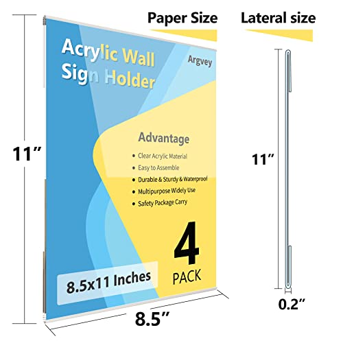 Acrylic Sign Holder 8.5 X 11 Inch Wall Mount, 4-Pack Clear Plastic Paper Sign Holder With 3M Tape, Menu Advertising Flyer Display For Restaurant, Hotel, Office And Store #TOP4