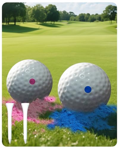 Wsaeig 2 Pack Gender Reveal Golf Balls - Blue & Pink Powder-Filled, Safe Outdoor Party Surprise for Baby Gender Photo Reveal