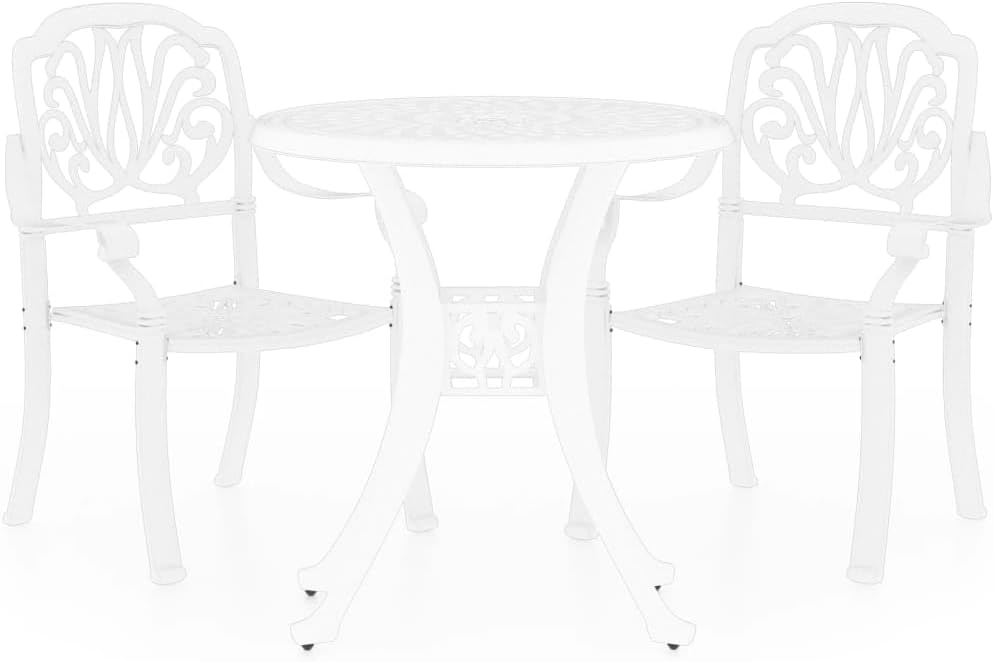 vidaXL Bistro Set 3 Piece, Table and Chair for Balcony, Bistro Table for Yard Park, Outdoor Furniture, Industrial Style, Cast Aluminum White