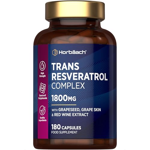 Resveratrol Supplement 1800mg | 180 Capsules | Trans Resveratrol Complex with Grapeseed Grape Skin Red Wine Extract and Blueberry | Source of Polyphenols | By Horbaach