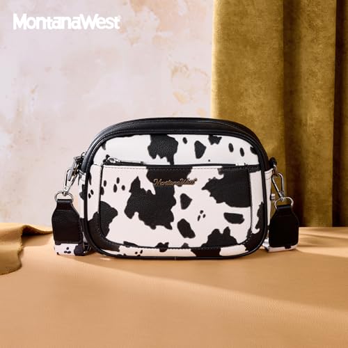 Image of Montana West Crossbody Bags for Women Cow Print Purse Triple Zip Shoulder Handbags with Wide Strap