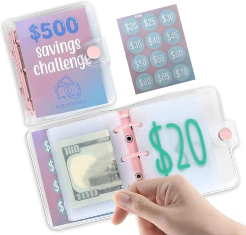 Gowfew 500 Mini Binder Savings Challenge, Money Saving Binder Book, Savings Money Challenges Book with Cash Envelopes, Envelope Savings Challenge