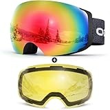 ☃【ULTIMATIVE SKIBRILLE-SET】Skibrille Set enthält 1 rahmenlose Skibrille und 1 abnehmbare Objektiv(Gelb VLT 80%) für Nacht! Mit 2 Wechselobjektiven können Sie bei jeder Witterung Ski fahren. Anti Fog Skibrille kann das Beschlagen der Brille verhindern.