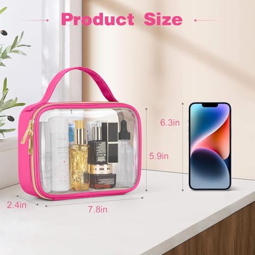 Image of Wedama TSA Approved Toiletry Bag, 2 Pack Clear Makeup Bags with Handles, Quart Size PVC Clear Cosmetic Bags for Women and Men, Carry on Airport Airline Compliant Bag, Rose Red