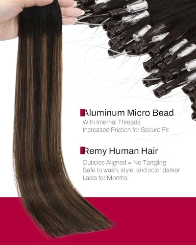 Image of Moresoo Micro Link Hair Extensions Human Hair, Dark Brown to Chestnut Brown | 18 inch, 50g 50 strands, individual strand extensions, chestnut brown ombre, buildable volume, photoshoots, party styling