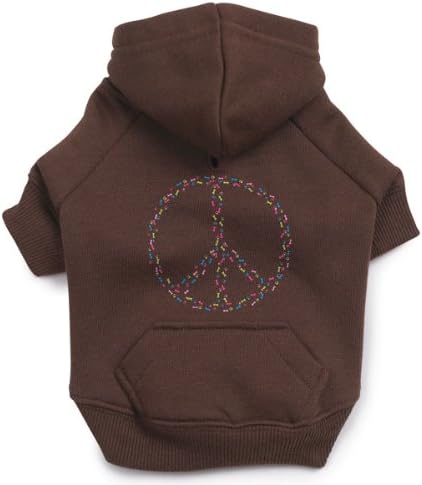 Casual Canine Polyester 12-Inch Peace Sign Dog Hoodie, Small, Brown