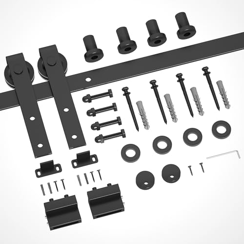 DonYoung 5FT Sliding Barn Door Hardware Kit Heavy Duty Barn Door Track Kit Fit Single 30 Width Door Panel Smooth and Quiet Sliding Easy to Install Doors Not Included (5FT Single Door Kit)