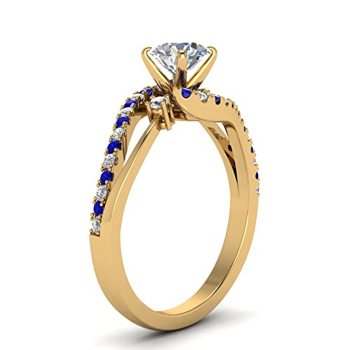 Image of Choose Your Gemstone Swirl 3 Stone Diamond CZ Engagement Ring Yellow Gold Plated Round Shape Side Stone Engagement Rings for Women, Girls and Ladies US Size 4 to 12