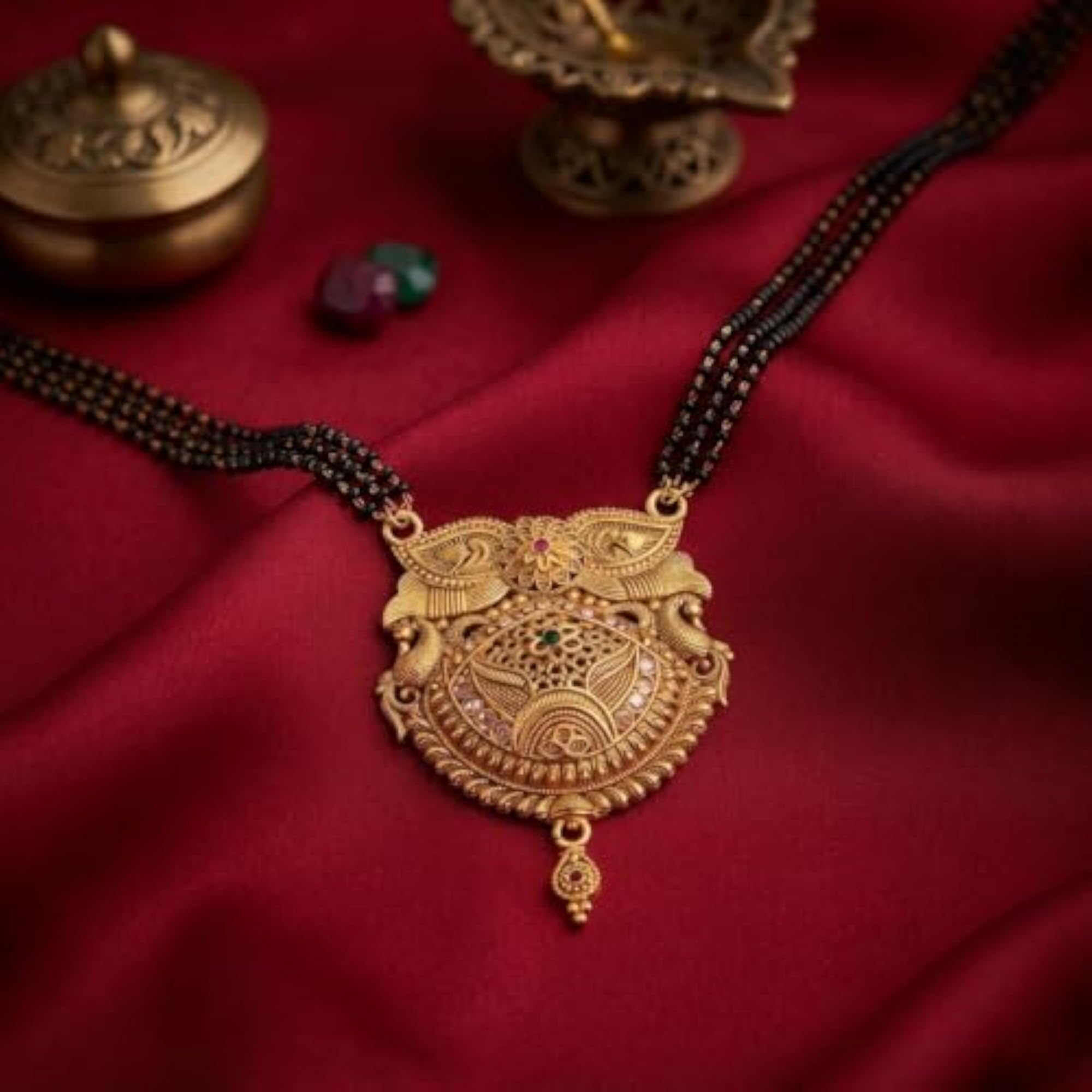 Women's Black Bead Traditional Mangalsutra Necklace