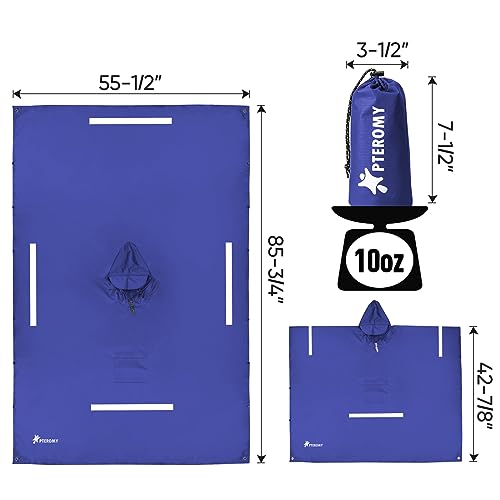 Image of PTEROMY Hooded Rain Poncho for Adult with Pocket, Waterproof Lightweight Unisex Raincoat for Hiking Camping Emergency