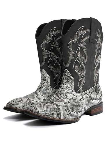 Image of Python Manning Men's Boots Cowboy for Men Classic Pointed Toe Western Pull Up Snakeskin Embroidered Mid-Calf Boots