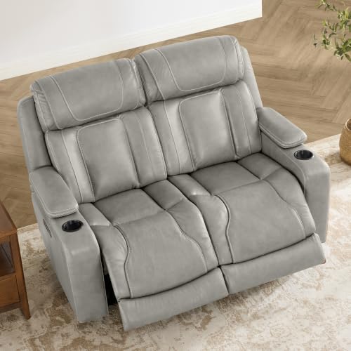 Image of Watson & Whitely Reclining Sofa Loveseat W Power Lumbar Leather Light Grey