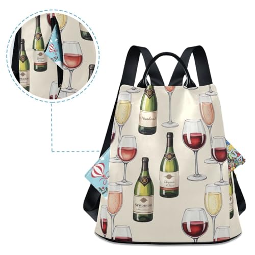 Mochila antirrobo mujer acuarela vino rojo champán bolso mochila casual con pompón 4
