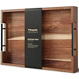 Fibogollo Acacia Wood Serving Tray with Metal Handles,17x12in Ottoman Decorative Trays Platter for Coffee Table,Living Room,Bar,Party(Large)