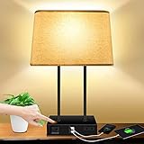 Bedside Desk Lamp for Bedroom - DOMUMLUX Table Lamps with 2 USB Charging Port: 3 Way Dimmable Modern Touch Control Nightstand Lights with 2 AC Power Outlets for Living Room & LED Bulb Included