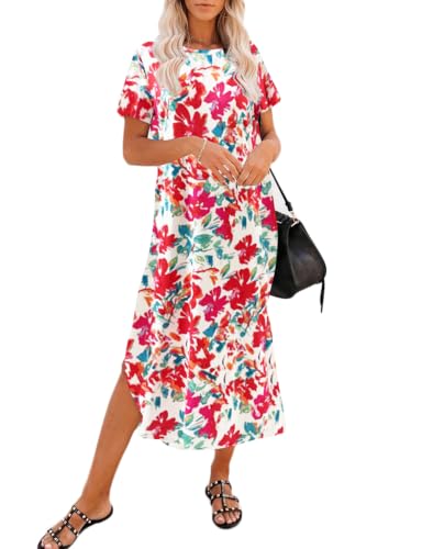 Image of Naggoo Summer Dresses for Women Short Sleeve Side Slit Long T Shirt Dress Beach Sundress Travel Vacation Outfits with Pockets