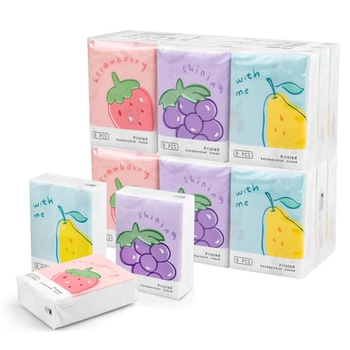 Pocket Tissue, 3 Ply Facial Tissue with Fruit Pattern, Travel Size Small Individual Tissue Cute Disposable Handkerchief For Outing Travel Wedding Party Favors (27 Pack)