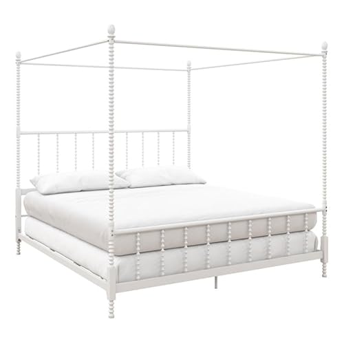 Pemberly Row Transitional Metal King Size Canopy Bed In White #TOP24
