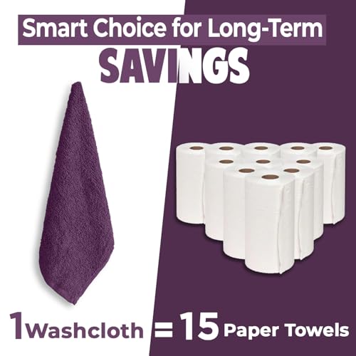 Image of DAN RIVER 24 Pack Wash Cloths for Showering [12x12] - 100% Cotton Washcloths Premium Quality Flannel Face Cloths for Bathroom, Highly Absorbent and Soft Feel Wash Clothes, Purple Passion